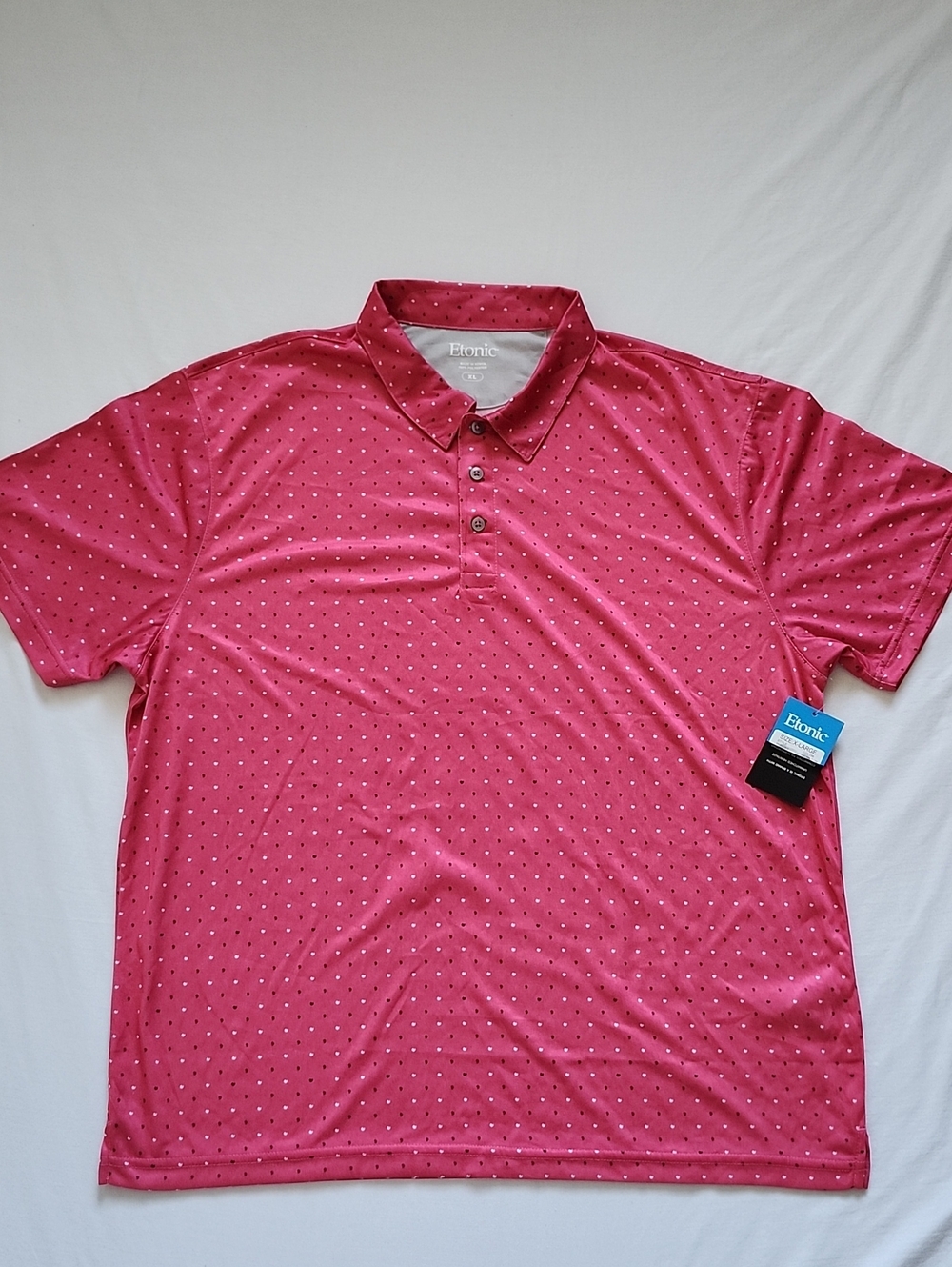 NWT Etonic Men's Vibrant Pink Polka Dot Performance Golf Polo Shirt Size XL